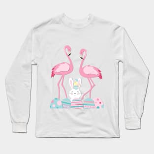 Funny Easter eggs, flamingo and bunny Long Sleeve T-Shirt